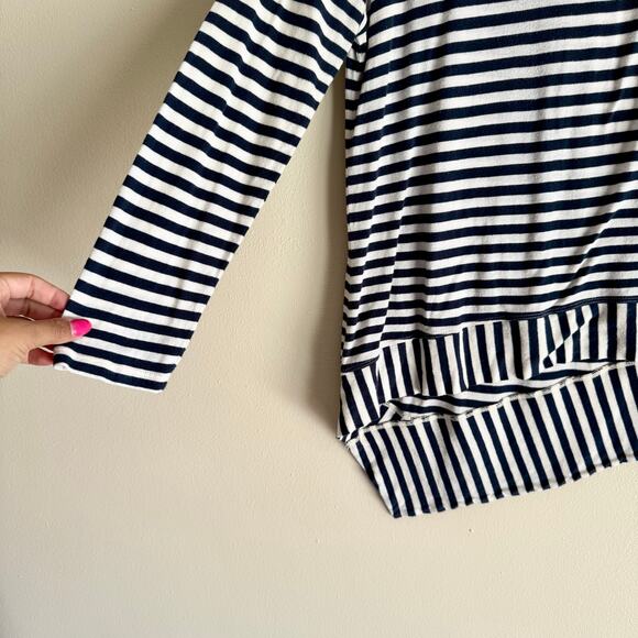Cabi Blue + White Bengal Stripe Asymmetrical Long Sleeve Tee - Small - Picture 2 of 7